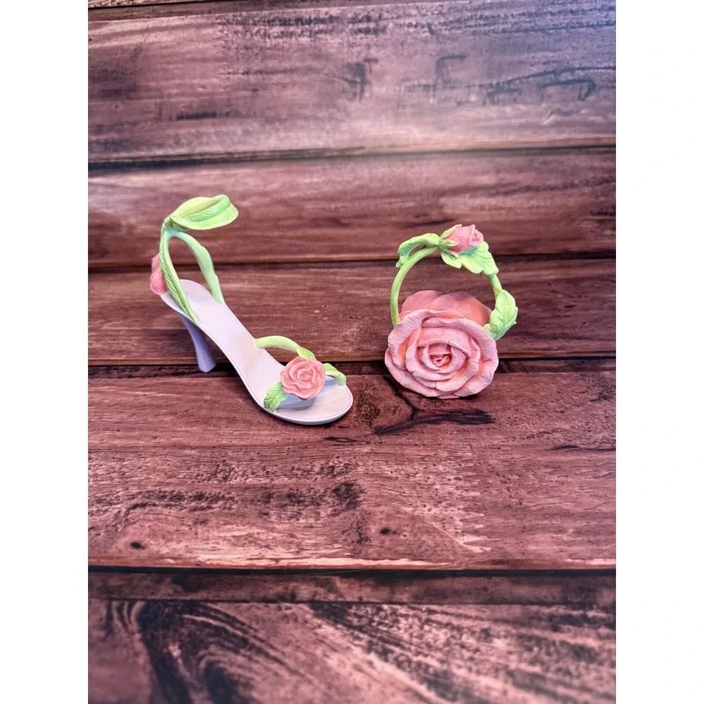 Avon Fine Collectibles All Dressed Up Miniature Shoe Rose Sandal & Purse Decor